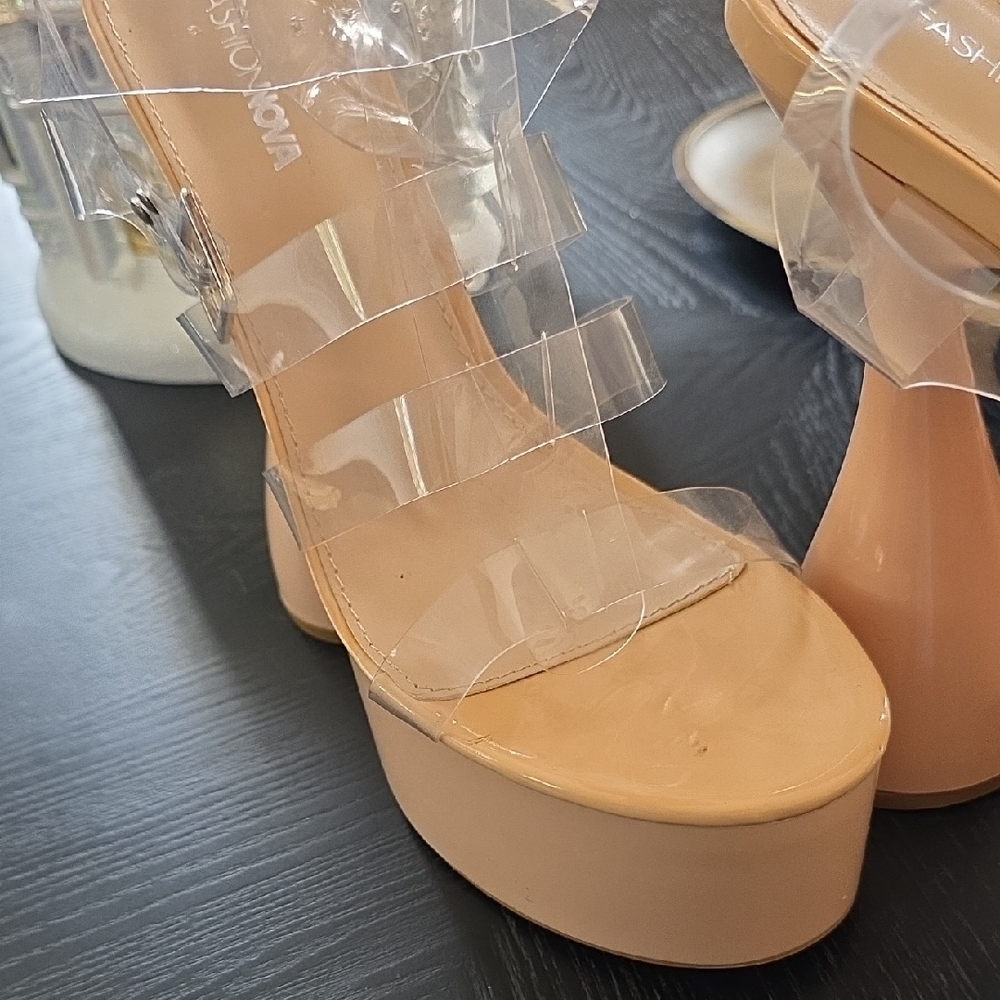 Fashion Nova Nude Platform Heels with Clear Straps - Picture 5 of 5